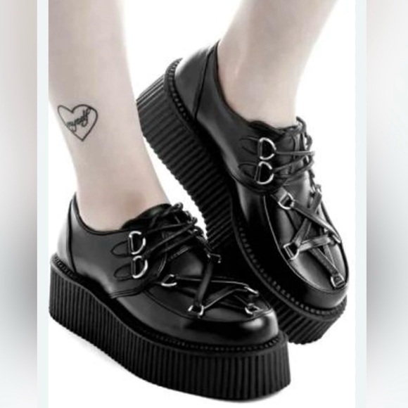 Killstar Shoes - Killstar Hexellent Creepers Gothic Pentagram Mismatch Platform Black Punk SZ 9